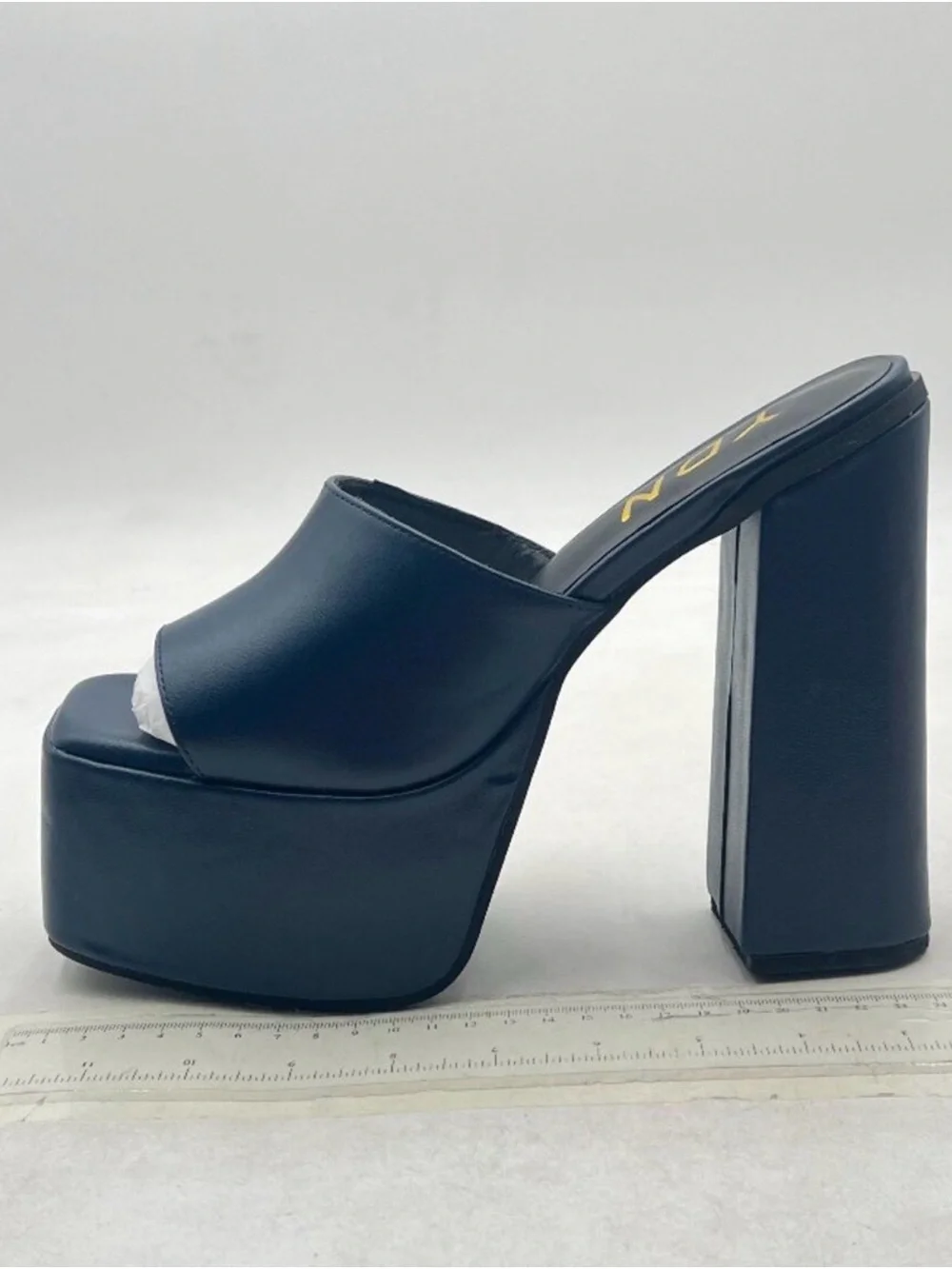 YDN Dark Blue Square Platform Slide Sandals
